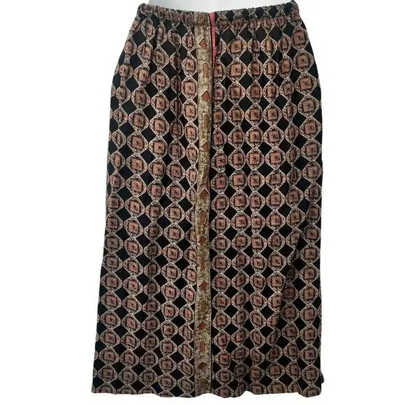 Vintage Brown Red Geometric Button Up Short Sleeve Top Skirt Suit Set size M - Picture 15 of 16